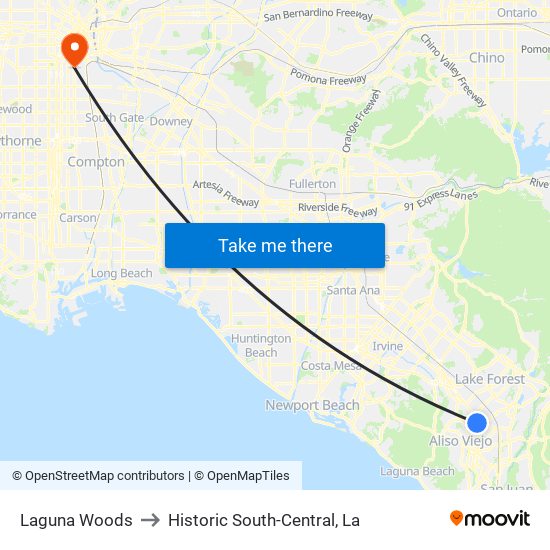 Laguna Woods to Historic South-Central, La map