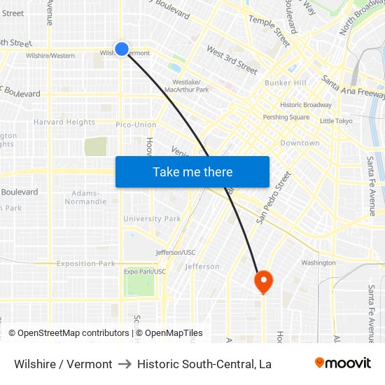 Wilshire / Vermont to Historic South-Central, La map