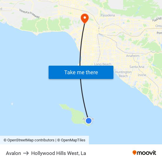 Avalon to Hollywood Hills West, La map