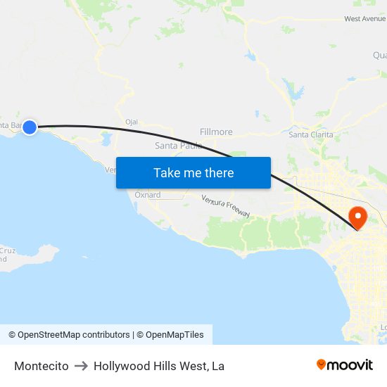 Montecito to Hollywood Hills West, La map