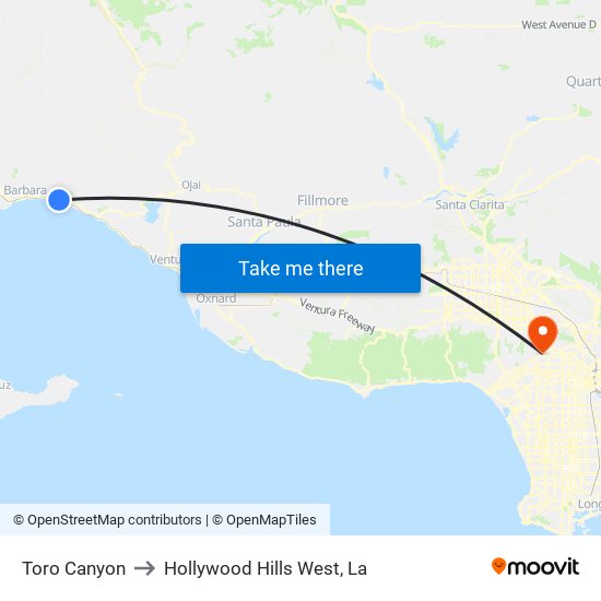 Toro Canyon to Hollywood Hills West, La map