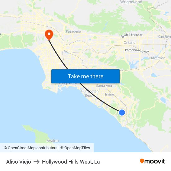 Aliso Viejo to Hollywood Hills West, La map