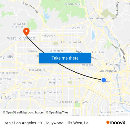 6th / Los Angeles to Hollywood Hills West, La map