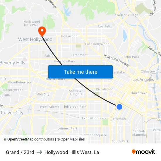 Grand / 23rd to Hollywood Hills West, La map