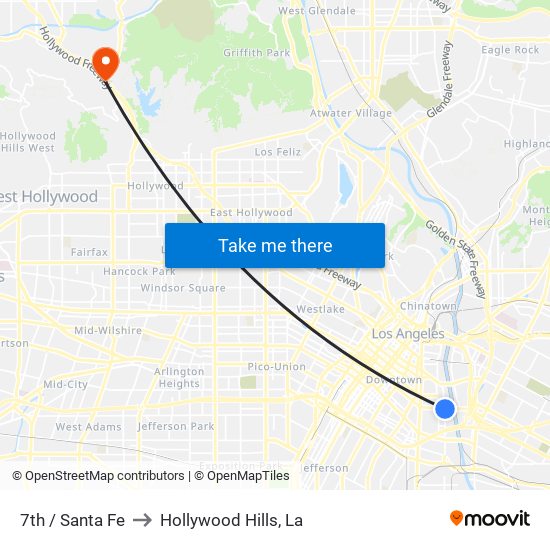 7th / Santa Fe to Hollywood Hills, La map