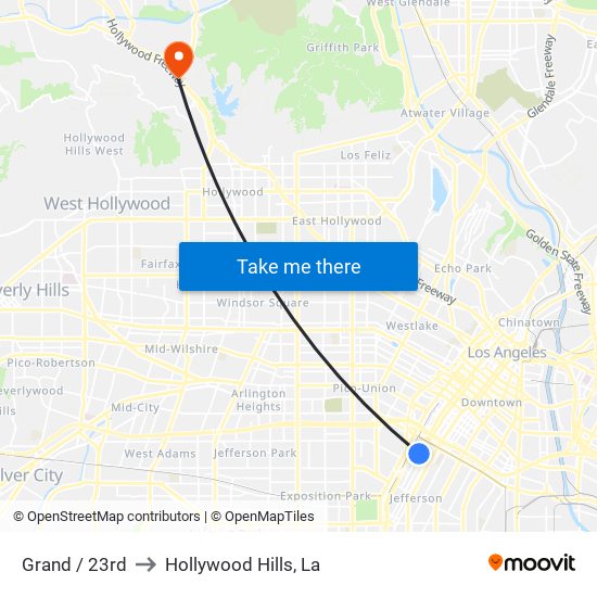 Grand / 23rd to Hollywood Hills, La map