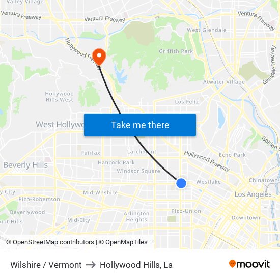 Wilshire / Vermont to Hollywood Hills, La map