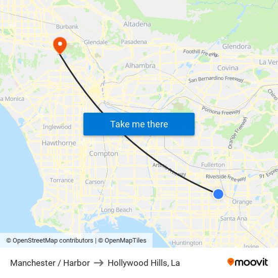 Manchester / Harbor to Hollywood Hills, La map