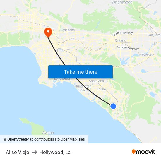 Aliso Viejo to Hollywood, La map