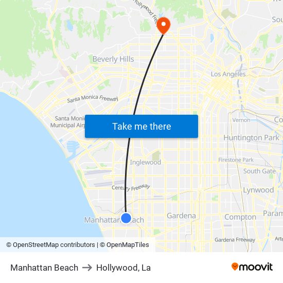 Manhattan Beach to Hollywood, La map