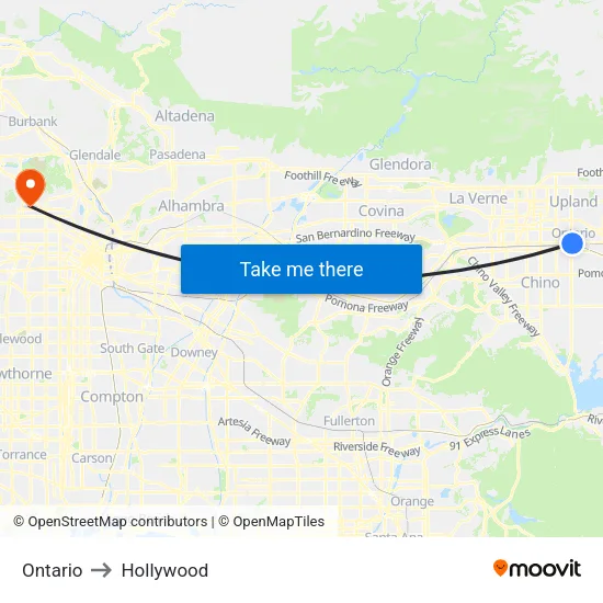 Ontario to Hollywood map