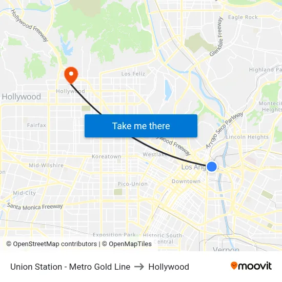 Union Station - Metro Gold Line to Hollywood map