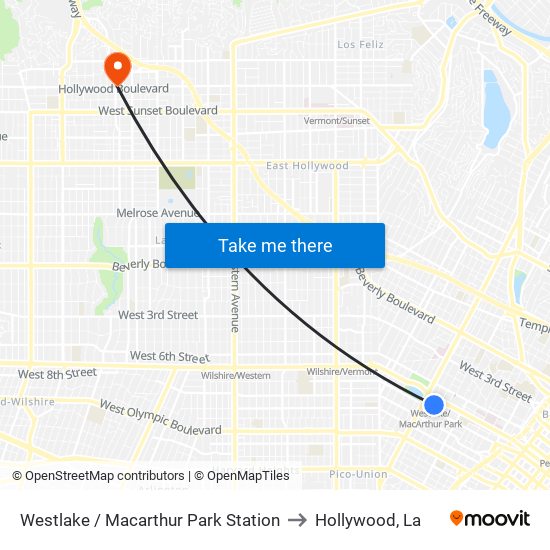 Westlake / Macarthur Park Station to Hollywood, La map