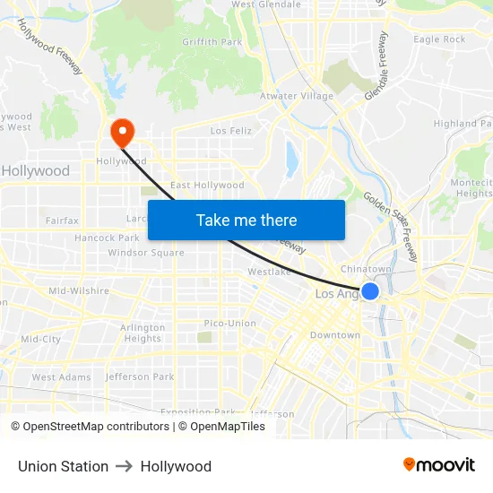 Union Station to Hollywood map