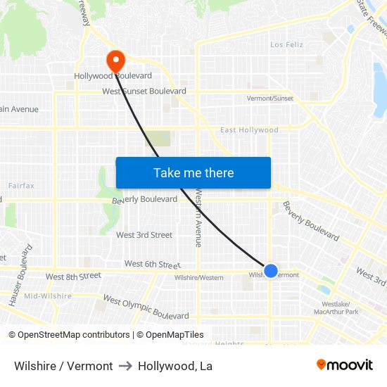 Wilshire / Vermont to Hollywood, La map