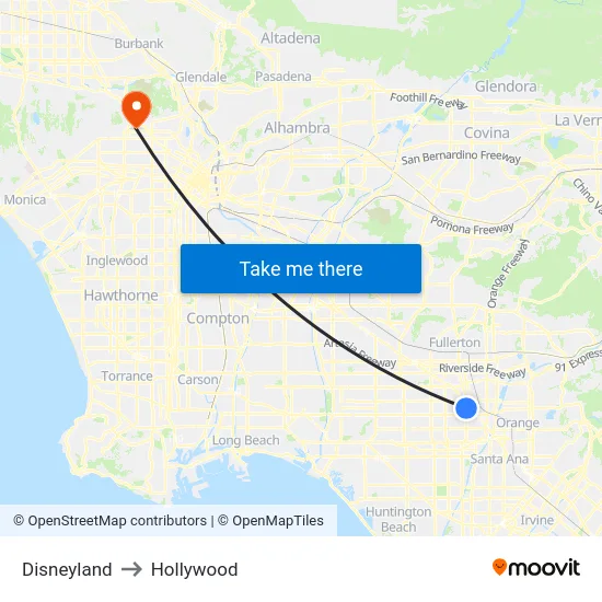 Disneyland to Hollywood map
