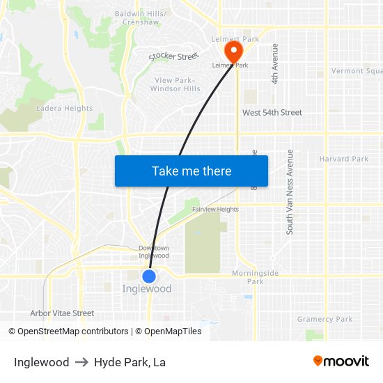 Inglewood to Hyde Park, La map