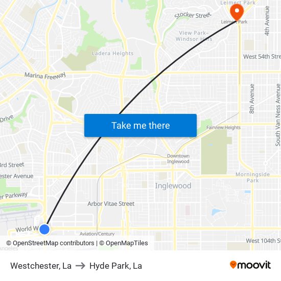 Westchester, La to Hyde Park, La map