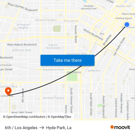 6th / Los Angeles to Hyde Park, La map