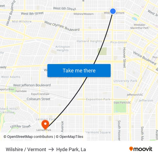 Wilshire / Vermont to Hyde Park, La map