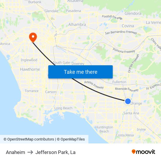 Anaheim to Jefferson Park, La map