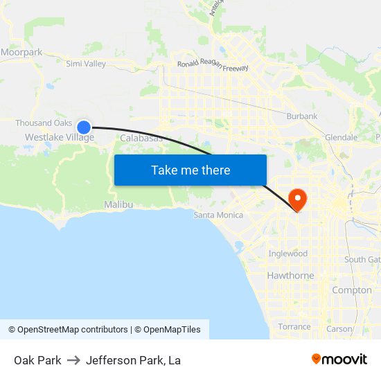 Oak Park to Jefferson Park, La map