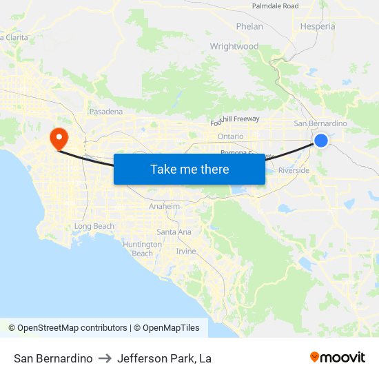 San Bernardino to Jefferson Park, La map