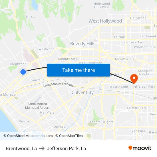 Brentwood, La to Jefferson Park, La map