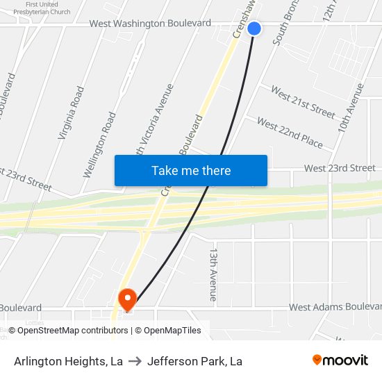 Arlington Heights, La to Jefferson Park, La map