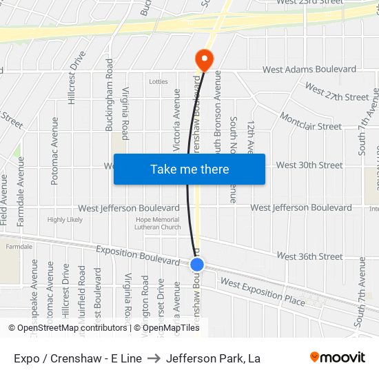 Expo / Crenshaw - E Line to Jefferson Park, La map