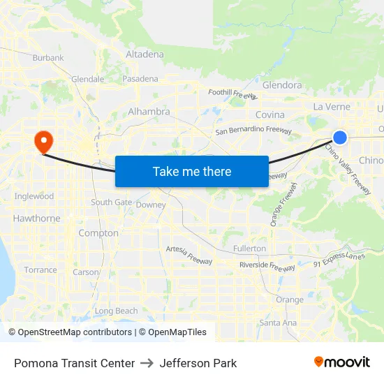 Pomona Transit Center to Jefferson Park map