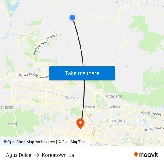 Agua Dulce to Koreatown, La map