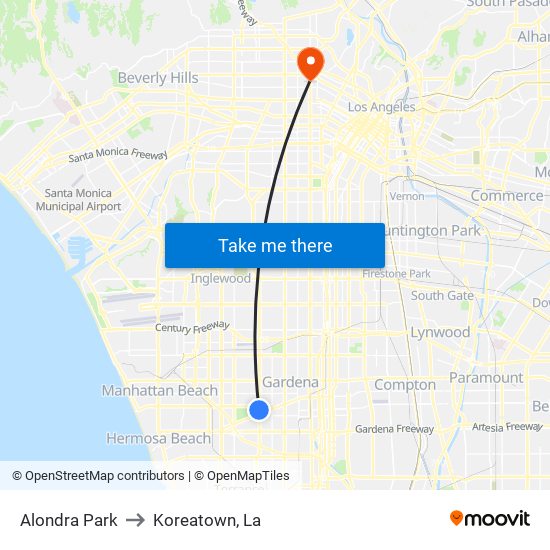 Alondra Park to Koreatown, La map