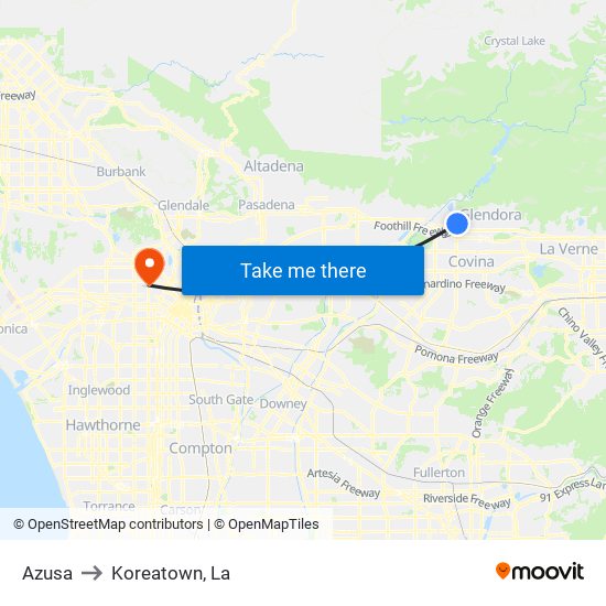 Azusa to Koreatown, La map