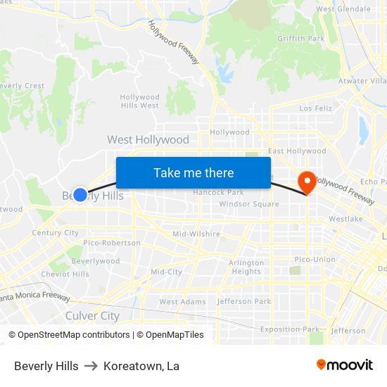 Beverly Hills to Koreatown, La map