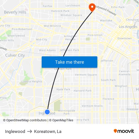 Inglewood to Koreatown, La map