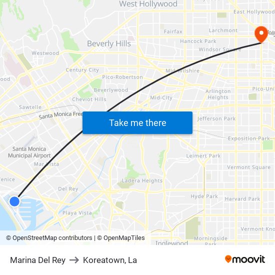 Marina Del Rey to Koreatown, La map