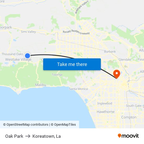 Oak Park to Koreatown, La map