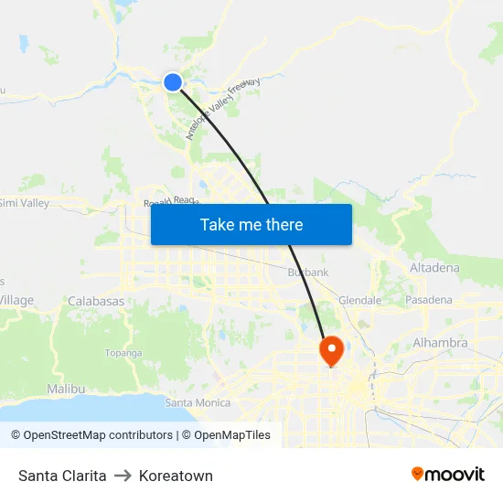 Santa Clarita to Koreatown map