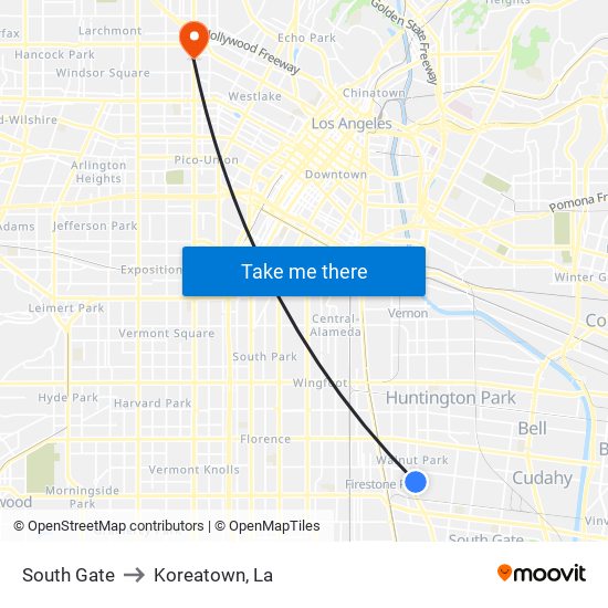 South Gate to Koreatown, La map