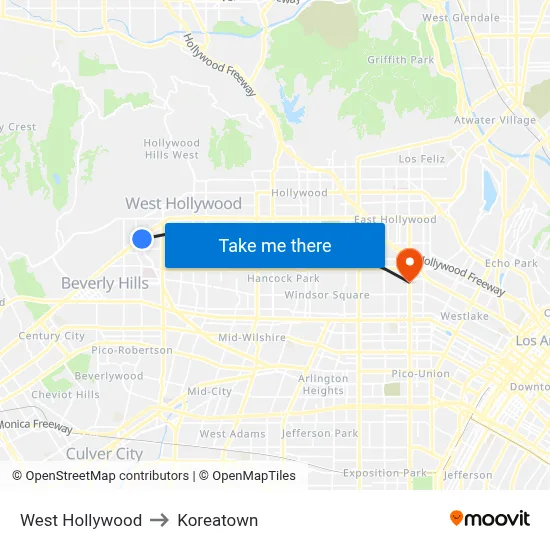 West Hollywood to Koreatown map