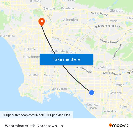 Westminster to Koreatown, La map