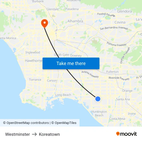 Westminster to Koreatown map