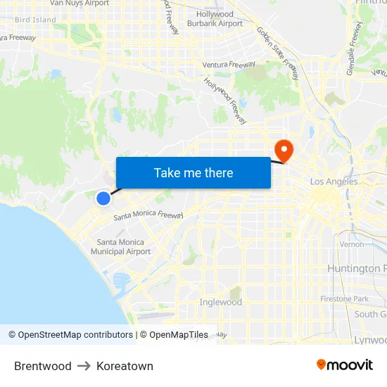 Brentwood to Koreatown map