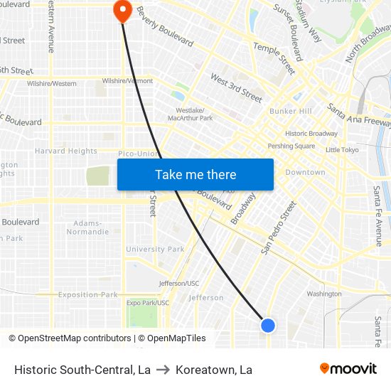 Historic South-Central, La to Koreatown, La map