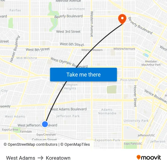 West Adams to Koreatown map