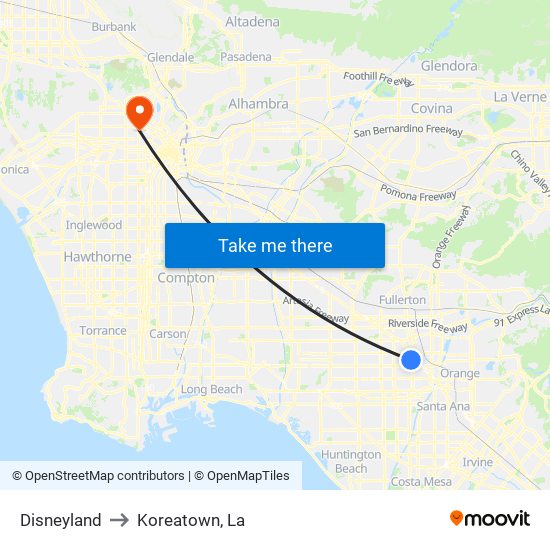 Disneyland to Koreatown, La map