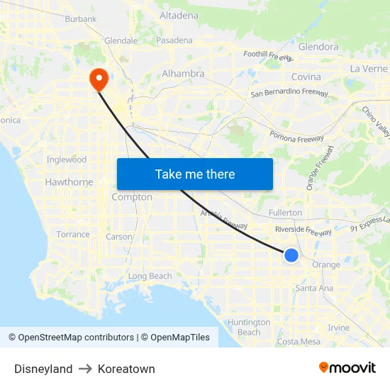 Disneyland to Koreatown map