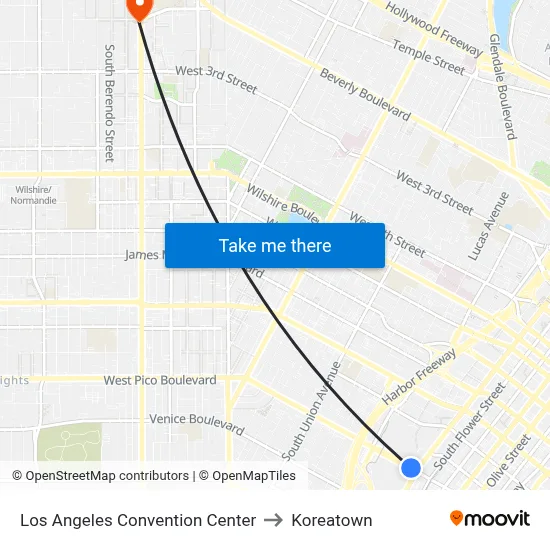Los Angeles Convention Center to Koreatown map