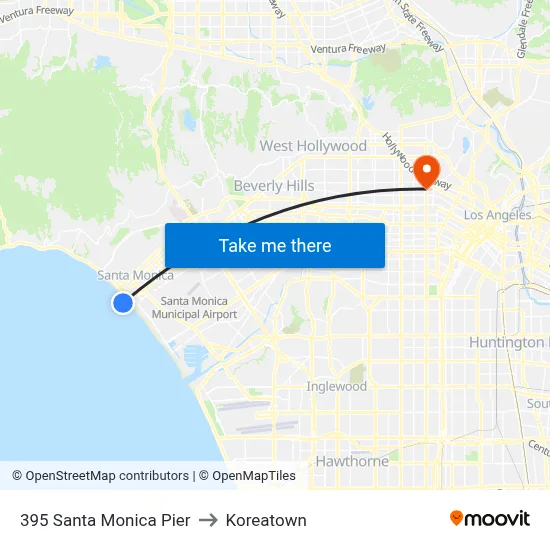 395 Santa Monica Pier to Koreatown map